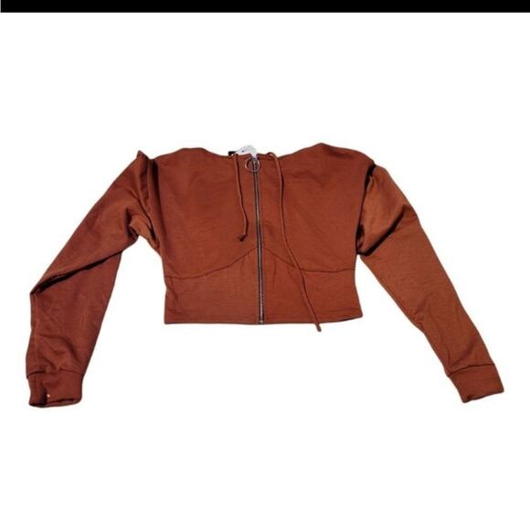 Fashion nova, notice me boo jogger crop top size xs, rust color zip up hoodie - Picture 2 of 3